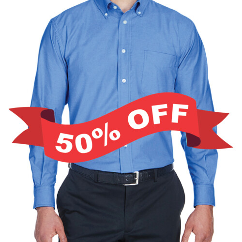 NUC- French Blue Men's Long-Sleeve Oxford with Stain-Release-50% Thumbnail