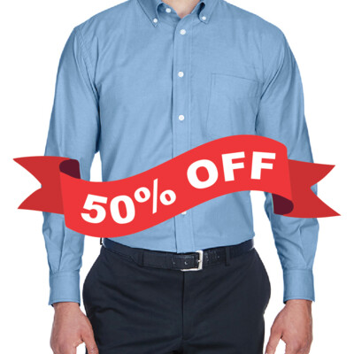 NUC-Light  Blue Men's Long-Sleeve Oxford with Stain-Release-50% Thumbnail