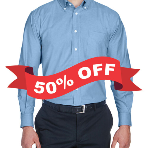 NUC-Light  Blue Men's Long-Sleeve Oxford with Stain-Release-50% Thumbnail